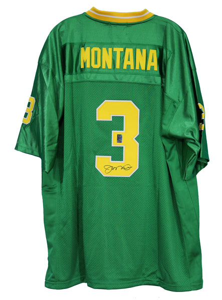 NOTRE DAME JOE MONTANA AUTOGRAPHED SIGNED FRAMED GREEN JERSEY