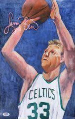 Larry Bird Boston Celtics Signed Autographed 17" x 11" Original Artwork Photo PSA COA