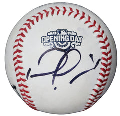 Kris Medlen, Nomar Mazara and Rex Hudler Signed Autographed Rawlings Opening Day Official Major League Baseball with Display Holder