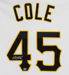 Gerrit Cole Pittsburgh Pirates Signed Autographed White #45 Jersey Schwartz Sticker Hologram Only