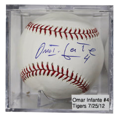 Omar Infante Detroit Tigers Signed Autographed Rawlings Official Major League Baseball with Display Holder
