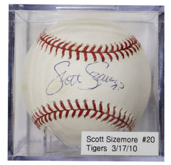 Scott Sizemore Detroit Tigers Signed Autographed Rawlings Official Major League Baseball with Display Holder
