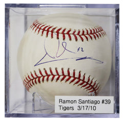 Ramon Santiago Detroit Tigers Signed Autographed Rawlings Official Major League Baseball with Display Holder