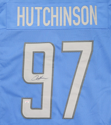 Aidan Hutchinson Detroit Lions Signed Autographed Blue #97 Gray Numbers Custom Jersey PAAS COA