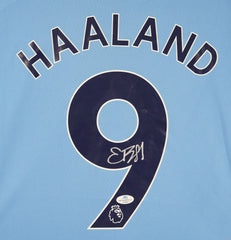Erling Haaland Manchester City Signed Autographed Blue #9 Jersey Five Star Grading COA