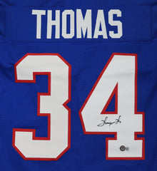 Thurman Thomas Buffalo Bills Signed Autographed Blue #34 Custom Jersey Beckett Witness Certification