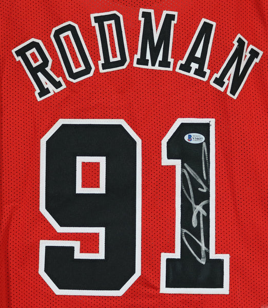 Dennis Rodman Autographed Chicago Bulls (Red #91) Jersey - JSA