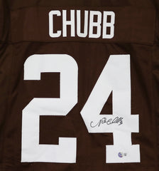 Nick Chubb Cleveland Browns Signed Autographed Brown #24 Custom Jersey Beckett Witness Certification