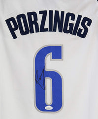 Kristaps Porzingis Dallas Mavericks Signed Autographed White #6 Jersey JSA COA