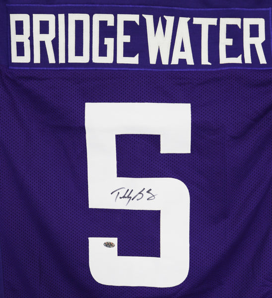 TEDDY BRIDGEWATER MINNESOTA VIKINGS SIGNED CUSTOM STITCHED PURPLE JERSEY  JSA COA