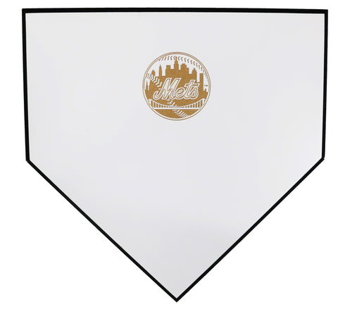 New York Mets Engraved Mets Round Logo White Wooden Baseball Home Plate 11-1/2" x 11-1/2"