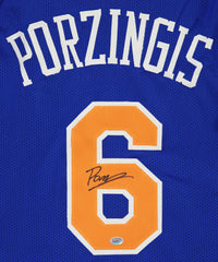 Kristaps Porzingis New York Knicks Signed Autographed Blue #6 Custom Jersey Pinpoint COA