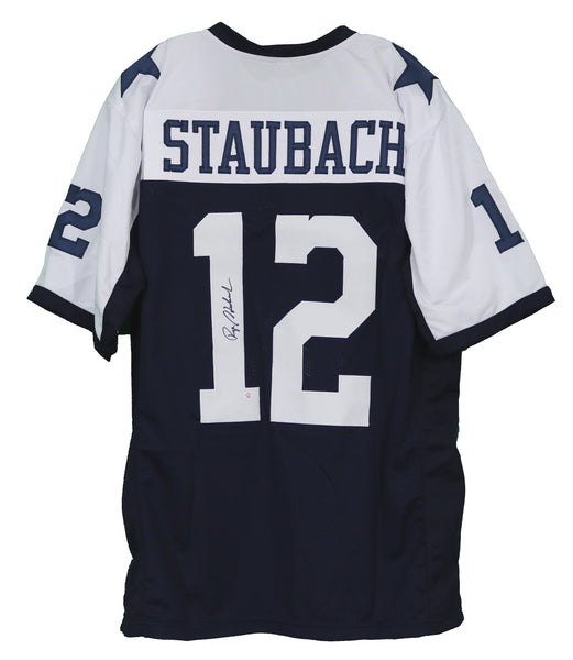 COWBOYS ROGER STAUBACH AUTOGRAPHED ROYAL BLUE JERSEY BECKETT WITNESS 212672