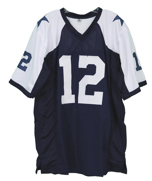 Blue White Retro American Football Jersey 12# Roger Staubach Jersey Custom  Sewn