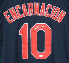 Edwin Encarnacion Cleveland Indians Signed Autographed Blue #10 Jersey Size 48 JSA COA