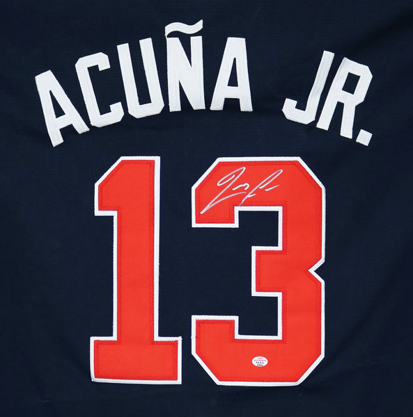 Framed Ronald Acuna jr signed Atlanta Braves Jersey. Autograph with #. PAAS  COA