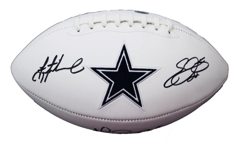 Troy Aikman, Emmitt Smith and Michael Irvin Dallas Cowboys Signed Autographed White Panel Logo Football
