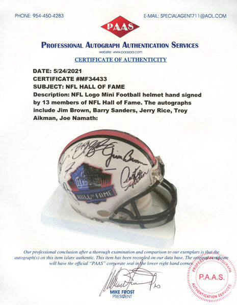 Pro Football Hall of Fame Autographed Mini Helmet 13 Signatures –