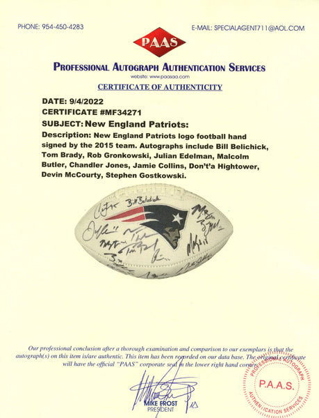 New England Patriots 2015 Team Autographed Logo Football Tom Brady