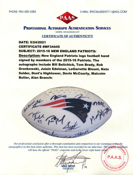 New England Patriots 2015-16 Team Autographed Logo Football Tom Brady –