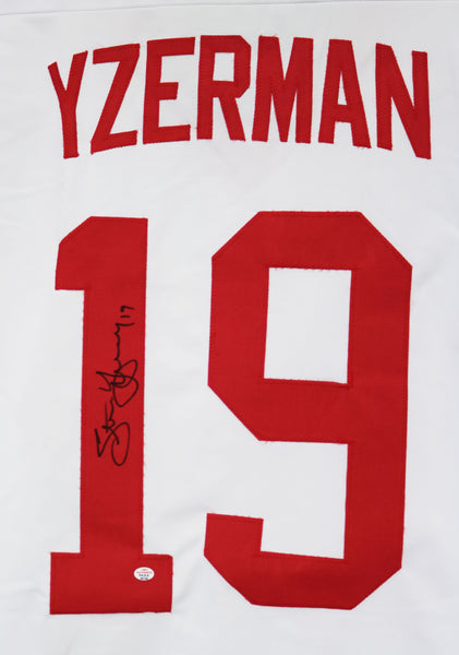 Steve Yzerman Signed Red Wings 35x43 Custom Framed Jersey JSA COA & Yzerman  Holo