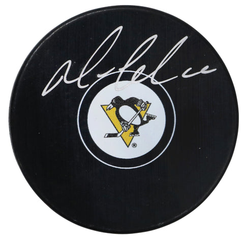 Mario Lemieux Pittsburgh Penguins Signed Autographed Penguins Logo NHL Hockey Puck Global COA with Display Holder