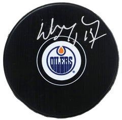 Wayne Gretzky Edmonton Oilers Signed Autographed Oilers Logo NHL Hockey Puck Global COA with Display Holder