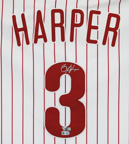 Bryce Harper Philadelphia Phillies Signed Autographed White Pinstripe #3 Jersey MLB and Fanatics Authentication