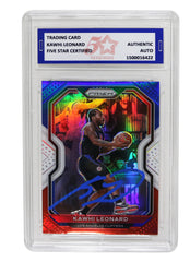 Kawhi Leonard Los Angeles Clippers Signed Autographed 2020-21 Panini Red White Blue Prizm #209 Basketball Card Five Star Grading Certified