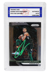 Giannis Antetokounmpo Milwaukee Bucks Signed Autographed 2018-19 Panini Prizm #296 Basketball Card Five Star Grading Certified