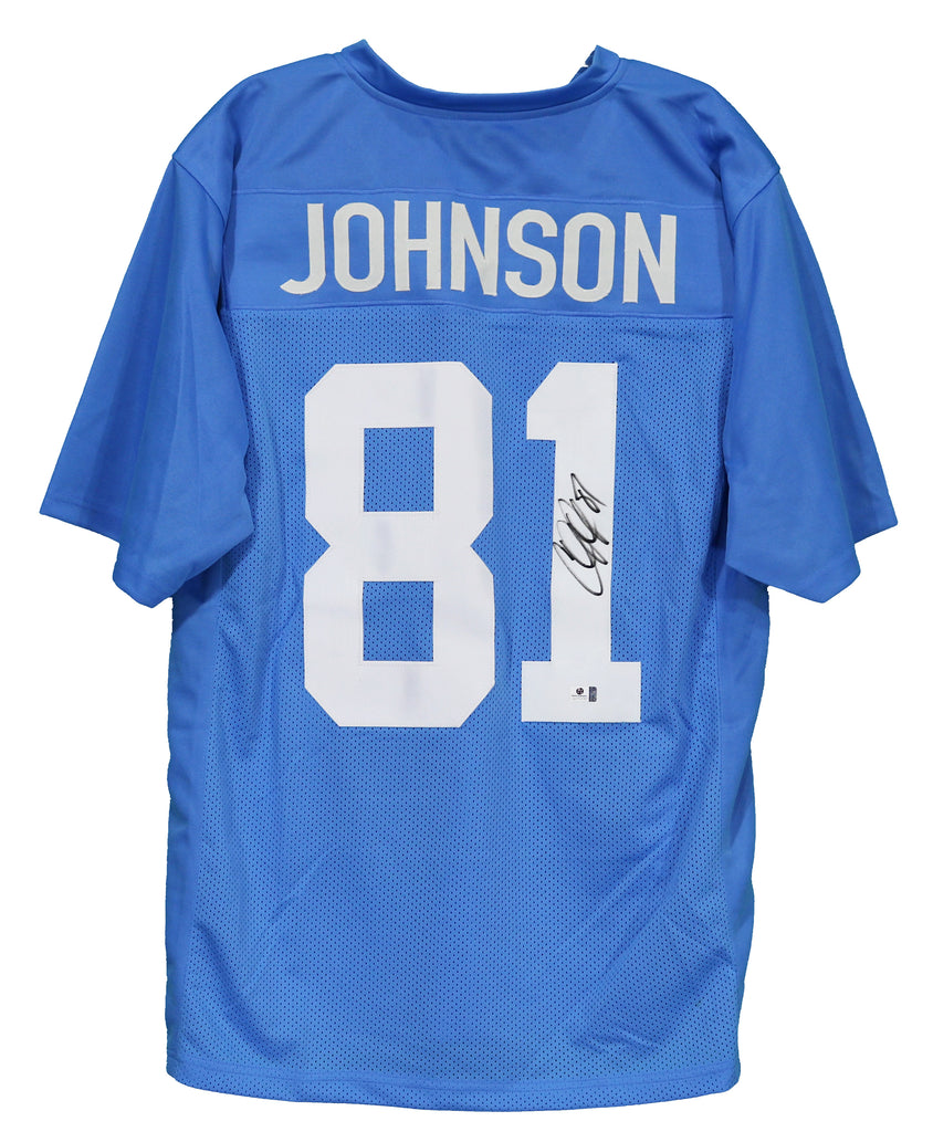 Calvin Johnson Detroit Lions Signed Autographed Blue #81 Custom Jersey –