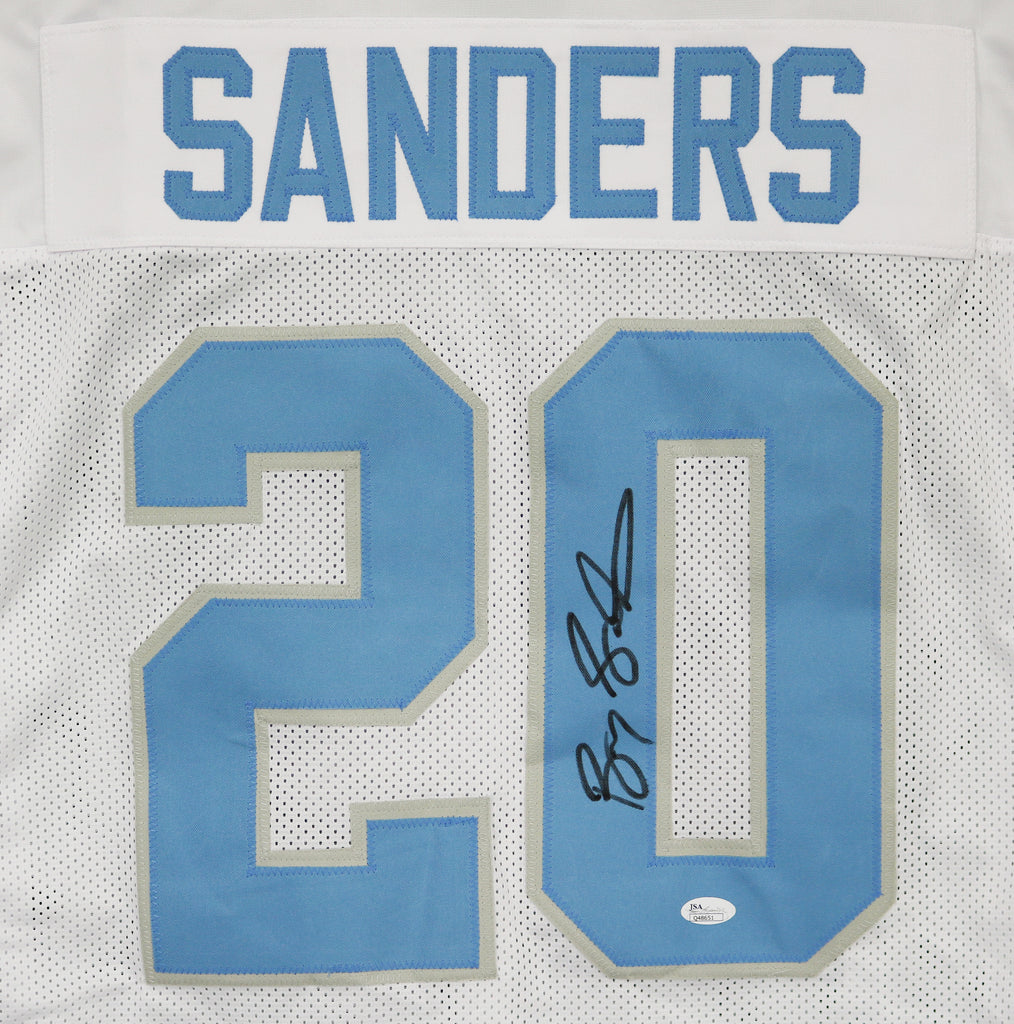 Barry Sanders Detroit Lions Signed Autographed White Custom Jersey JSA –