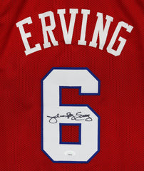 Julius Dr. J Erving Philadelphia 76ers Signed Autographed Red #6 Custom Jersey JSA COA