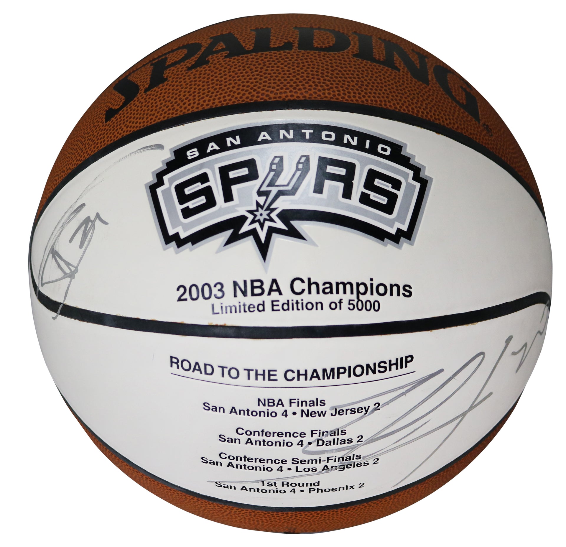 Tim Duncan Manu Ginobili Tony Parker Spurs Autographed Basketball