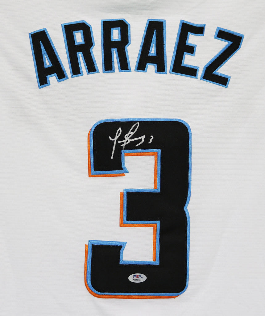 Luis Arraez Miami Marlins Signed Autographed White #3 Jersey PSA COA –