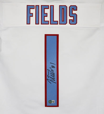 Justin Fields Chicago Bears Signed Autographed White #1 Custom Jersey Beckett Witness Certification