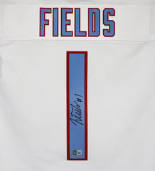 Justin Fields Chicago Bears Signed Autographed White #1 Custom Jersey Beckett Witness Certification