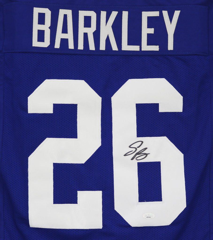 NY Giants Saquon Barkley Signed Framed Custom Blue Football Jersey BAS