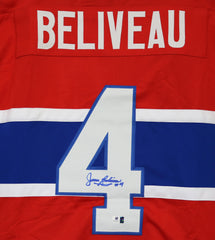 Jean Beliveau Montreal Canadiens Signed Autographed Red #4 Custom Jersey Global COA - SIGNATURE BLED