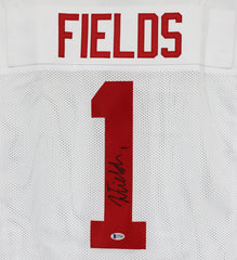 Justin Fields Ohio State Buckeyes Signed Autographed White #1 Custom Jersey Beckett Sticker Hologram Only