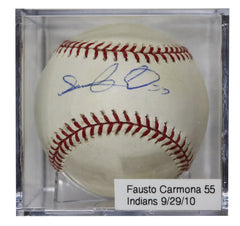 Fausto Carmona Cleveland Indians Signed Autographed Rawlings Official Major League Baseball with Display Holder
