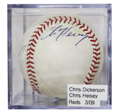 Chris Heisey and Chris Dickerson Cincinnati Reds Signed Autographed Rawlings Official Major League Baseball with Display Holder