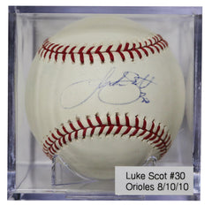 Luke Scott Baltimore Orioles Signed Autographed Rawlings Official Major League Baseball with Display Holder
