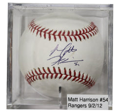 Matt Harrison Texas Rangers Signed Autographed Rawlings Official Major League Baseball with Display Holder