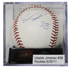 Ubaldo Jimenez Colorado Rockies Signed Autographed Rawlings Official Major League Baseball with Display Holder