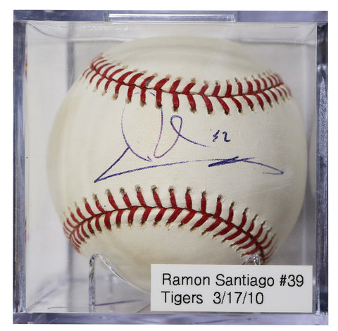 Ramon Santiago Detroit Tigers Signed Autographed Rawlings Official Major League Baseball with Display Holder