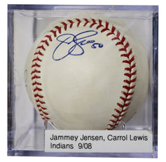 Jamey Carroll and Jensen Lewis Cleveland Indians Signed Autographed Rawlings Official Major League Baseball with Display Holder