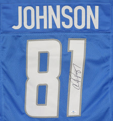 Calvin Johnson Detroit Lions Signed Autographed Blue #81 Custom Jersey Five Star Grading COA