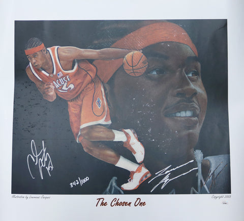 Carmelo Anthony Syracuse Orange Signed Autographed 19" x 22" Lithograph Photo JSA COA