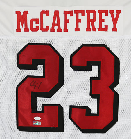 Christian McCaffrey San Francisco 49ers Signed Autographed White #23 Custom Jersey JSA COA Sticker Hologram Only